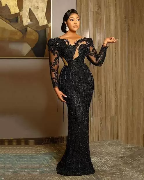 Long Fitted Lace Gown African Lace Dress Engagement Dress